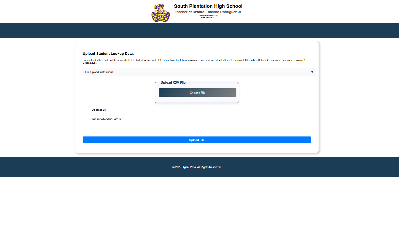 Student lookup data import interface for updating yearly enrollment records